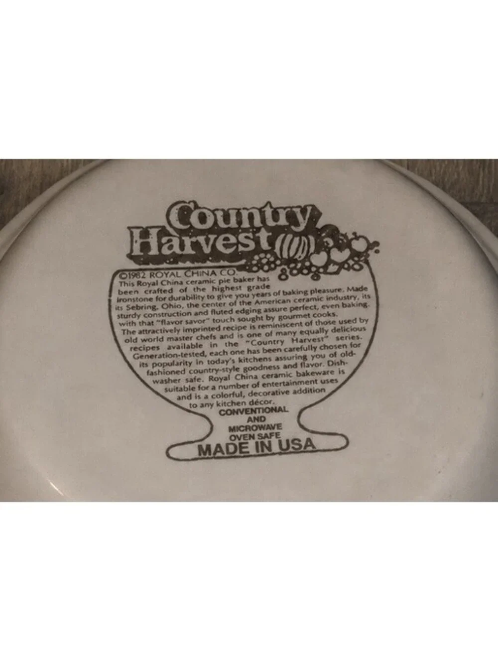 Country Harvest Cherry Pie Recipe Plate 11” inch 1983 Royal China Co Made In USA